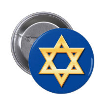 Estrela de David dourada no botão azul do fundo Pins