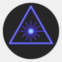 Etiqueta azul do símbolo do laser adesivo em formato redondo