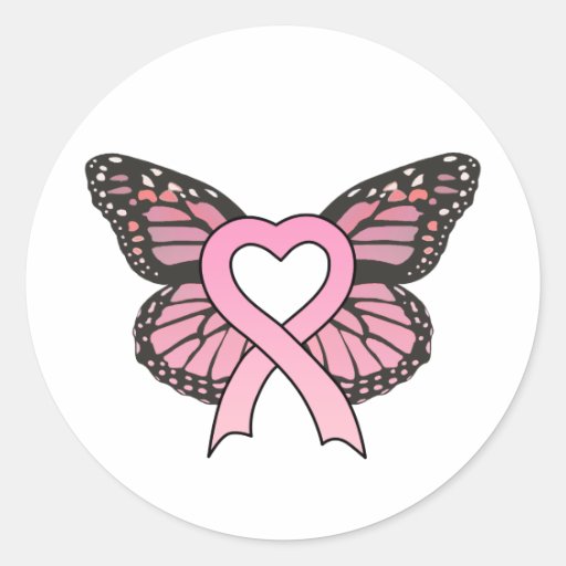 Etiqueta cor-de-rosa da borboleta do coração da fi adesivo redondo