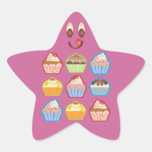 Etiqueta cor-de-rosa da estrela dos cupcakes de Lo Adesivos Estrelas