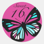 Etiqueta de harmonização da borboleta do doce 16 adesivo redondo