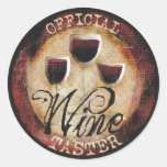 Etiqueta oficial do botão do provador do vinho adesivo em formato redondo
