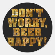 Etiqueta preta feliz da cerveja adesivo redondo