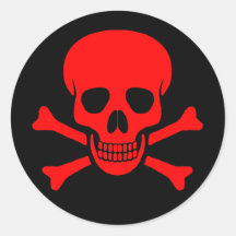Etiqueta vermelha do crânio & dos Crossbones Adesivo Redondo