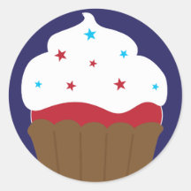Etiquetas brancas e azuis vermelhas do cupcake adesivo redondo