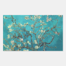Etiquetas das flores da amêndoa de Van Gogh Adesivos Em Formato Retangulares