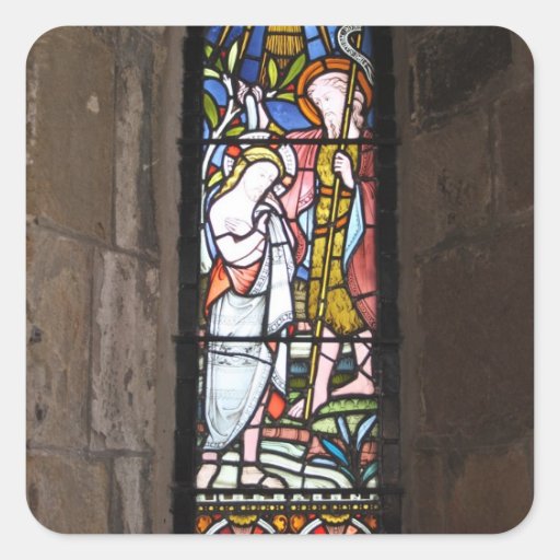 Etiquetas religiosas da janela do vitral adesivo quadrado Zazzle Aparador Retro Vintage Amarelo ~ Etiquetas religiosas da janela do vitral adesivo quadrado Zazzle