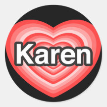 Eu amo Karen. Eu te amo Karen. Coração Adesivos Em Formato Redondos