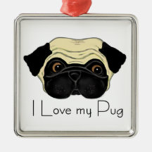 Eu amo meu Pug Ornamento Para Arvore De Natal