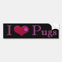 Eu amo o autocolante no vidro traseiro dos Pugs Adesivos