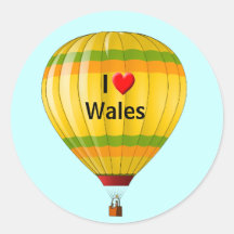 Eu amo o balão de ar quente de Wales Adesivo Redondo