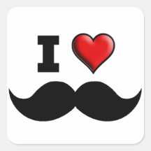 Eu amo o Moustache do bigode Adesivo Em Forma Quadrada