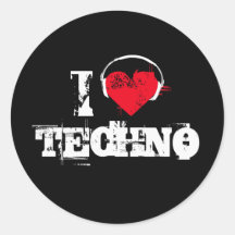 Eu amo o techno adesivos em formato redondos