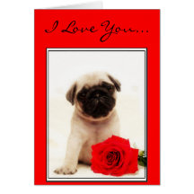 Eu te amo cartão do filhote de cachorro do Pug