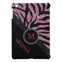 Falso cor-de-rosa e zebra preta do brilho com mono iPad mini capa