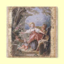 Família da arte do estilo do vintage no jardim ímãs