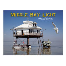 Farol médio da baía (baía móvel), Alabama Cartao Postal