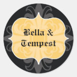 Favor preto amarelo do casamento do nome de etique adesivos