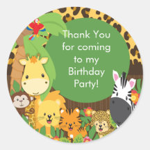 Festa de aniversário bonito da selva do safari adesivos em formato redondos