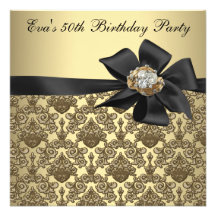 Festa de aniversário preta do damasco 50th do ouro convite