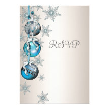 Festa de Natal azul RSVP dos ornamento dos flocos  Convites Personalizados