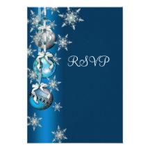 Festa de Natal azul RSVP dos ornamento dos flocos  Convites Personalizado