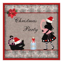 Festa de Natal de Alice, de flamingo & de gato de  Convites Personalizado
