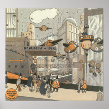 Ficção científica Steampunk Paris urbana do vintag Poster