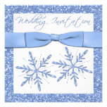 Flocos de neve azuis no convite de casamento do qu