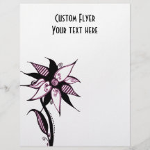 Flor cor-de-rosa & branca preta de Swirly por Naom Panfleto Personalizado