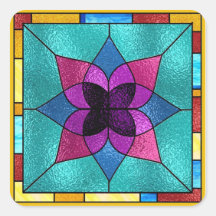 Flor do olhar do vitral adesivos quadrados