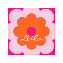 Flor personalizada [laranja+rosa] impressão de canvas envolvidas