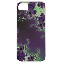Flor roxa verde Monogrammed do Fractal para o iPho Capa De iPhone 5 Case-Mate