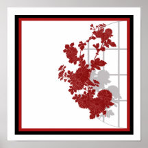 Floral asiático vermelho poster