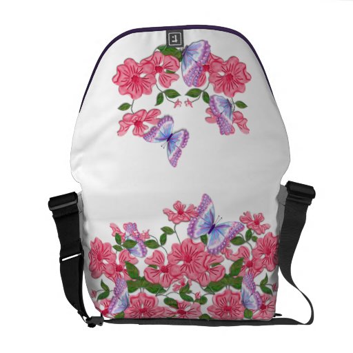 Floral rosado e borboletas bolsas mensageiro