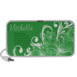 Floral verde e branco delicado caixinhas de som para mp3