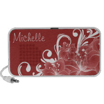Floral vermelho e branco delicado caixinhas de som para mp3