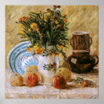 Flores, Coffeepot e fruta de Van Gogh Poster