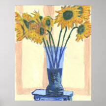 Flores de Sun em um vaso azul Posteres