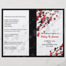 Flores japonesas do programa do casamento vermelha panfletos personalizados