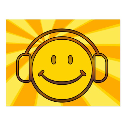 Fones de ouvido retros do smiley cartões postais
