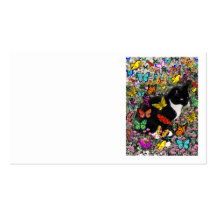 Freckles nas borboletas - pretas & no gato branco  cartao de visita