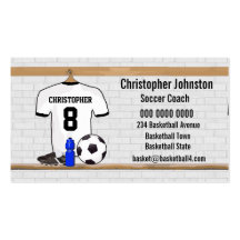 Futebol branco e preto personalizado Jerse do fute Modelo Cartoes De Visitas