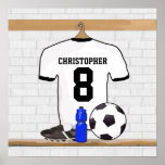 Futebol branco e preto personalizado Jerse do fute Pôsteres