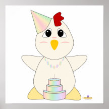 Galinha Pastel Huggable do branco do aniversário Pôsteres