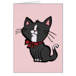 Gatinho com arco vermelho no rosa cartões
