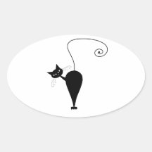 Gatinho irrisório preto 5 adesivos oval
