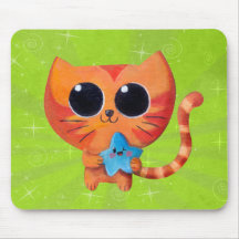 Gato alaranjado bonito com estrela mouse pad