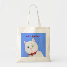 Gato branco com arco vermelho - saco customizável bolsa para compras