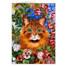 Gato de Brown entre o cartão das flores